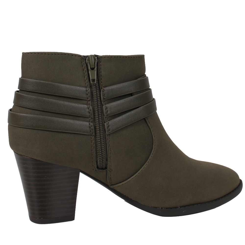 Khaki Closed Toe Criss Cross Straps Ankle Bootie - Picture 3 of 5